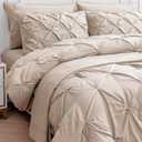 LANE LINEN King Size Comforter Set - 7 Piece Premium Microfiber All-Season King Size Bedding Sets - Includes Comforter, Sheets, Pillowcases & Shams - Super Soft, Fade Resistant & Fluffy Bed Set - Beige