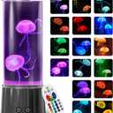 FBSPORT Jellyfish Lamp, Jellyfish Night Aquarium Tank Night Light 17 Color Changing with Remote Control for Kids Adults Home Office Decor Table Lamp Gifts for Christmas(Black, 12 inch)