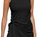 LILLUSORY Women's Casual Sleeveless Bodycon Beach Tank Ruched Mini Dresses (Large, Black)
