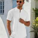 COOFANDY Men's Henley Shirt Short Sleeve Stand Collar Summer Casual Beach Hippie T-Shirts (White, XL)