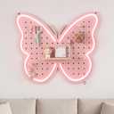 Butterfly Neon Wall Organizer, Pink Peg Board, 17.5 x 12.1 in