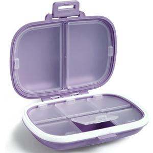 Holii Travel Pill Organizer, 8 Compartments Portable Pill Case, Daily Pill Box to Hold Vitamins, Small Pill Container for Pocket Purse Medicine OrganizerPurple