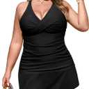 NIeyook Plus Size Swimsuits for Women Two Piece Tankini Bathing Suit with Skirt 2026 V-Neck Tummy Control Swimwear (Black) 14 Plus
