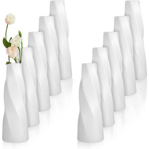 10 Pack Small Plastic Vases for Flowers, White Vases for Centerpieces - Composite PP Material Unbreakable Floral Arrangement Containers for Wedding Party Home Decor (8 x 2.9 Inches)