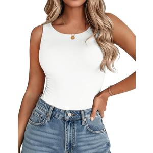 Zeagoo Womens Double Lined Crew Neck Tank Tops Cute Summer Sleeveless Workout Tops Basic Going Out Clothes 2026 (Large, 1-white)