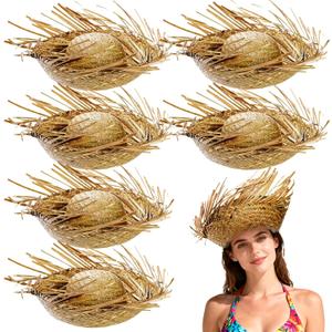 Cididu 6 Pcs Straw Hat Hawaii, Beach Party Hat Costume, Beachcomber Hats for Women Men, Hawaiian Farmer Hat for Summer Themed Party Props Decorations Accessories