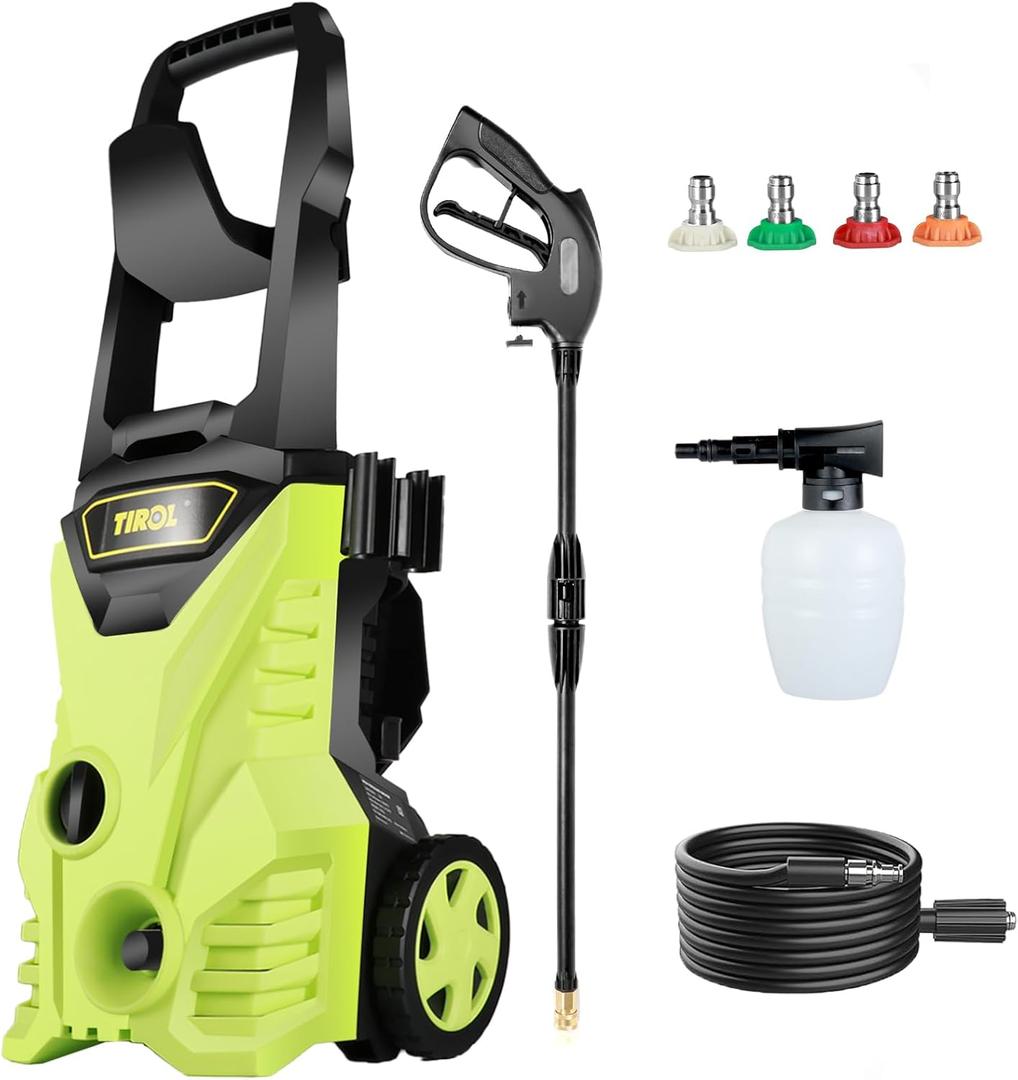 TIROL Electric Pressure Washer - 3500PSI Max 2.4 GPM Electric Power Washer with 20 Foot Hose,4 Nozzels,Spray Gun and Foam Cannon,High Pressure Washer for Cleaning Patios,Floor,Pool,Driveway