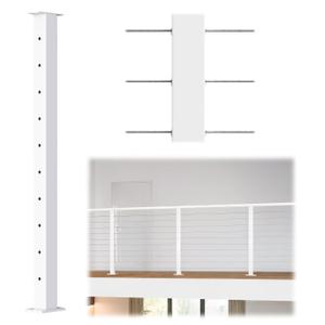 Muzata Cable Railing Post 36 Inch 36"x2"x2" Level Drilled Surface Mount White T304 Stainless Steel Cable Railing System Kit Indoor Outdoor with Paper User Guide PS02 WH4S