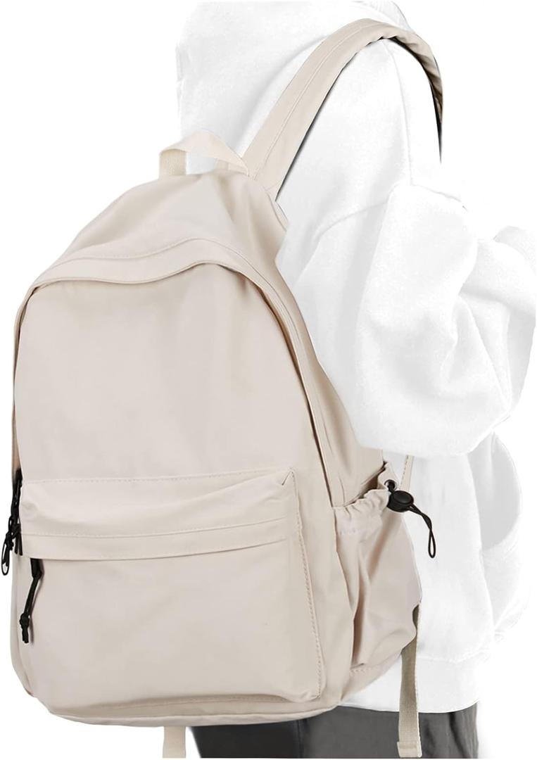 Beige School Backpack for Girls Water Resistant High School Book Bag Simple Backpack for Teens Boys Girls, Lightweight Middle School Back Pack Daypack