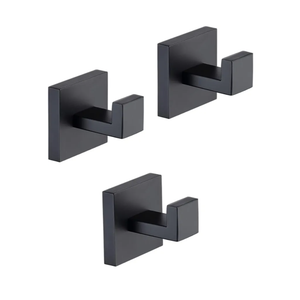 TASTOS Bath Towel Hooks Matte Black, 3 Pack Stainless Steel Robe Coat and Clothes Hook, Heavy Duty Wall Hook for Bathroom & Kitchen, Modern Square Style Wall Mounted