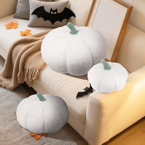 RoseCraft Pumpkin Pillows, 3Pcs Throw Pillows Cushion Fall Thanksgiving Decorations, Autumn Fluffy Stuffed Plush Bedroom Sofa Supplies Home Indoor Decor, 12/10/8 Inches - Brown.