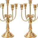 2Pcs Gold Candelabras Centerpieces for Tables, 11.8" Candlestick Holder for Taper Candles, 5 Arm Brass Candelabra Candle Holder for Wedding Centerpiece Decor Party Event Reception Decoration