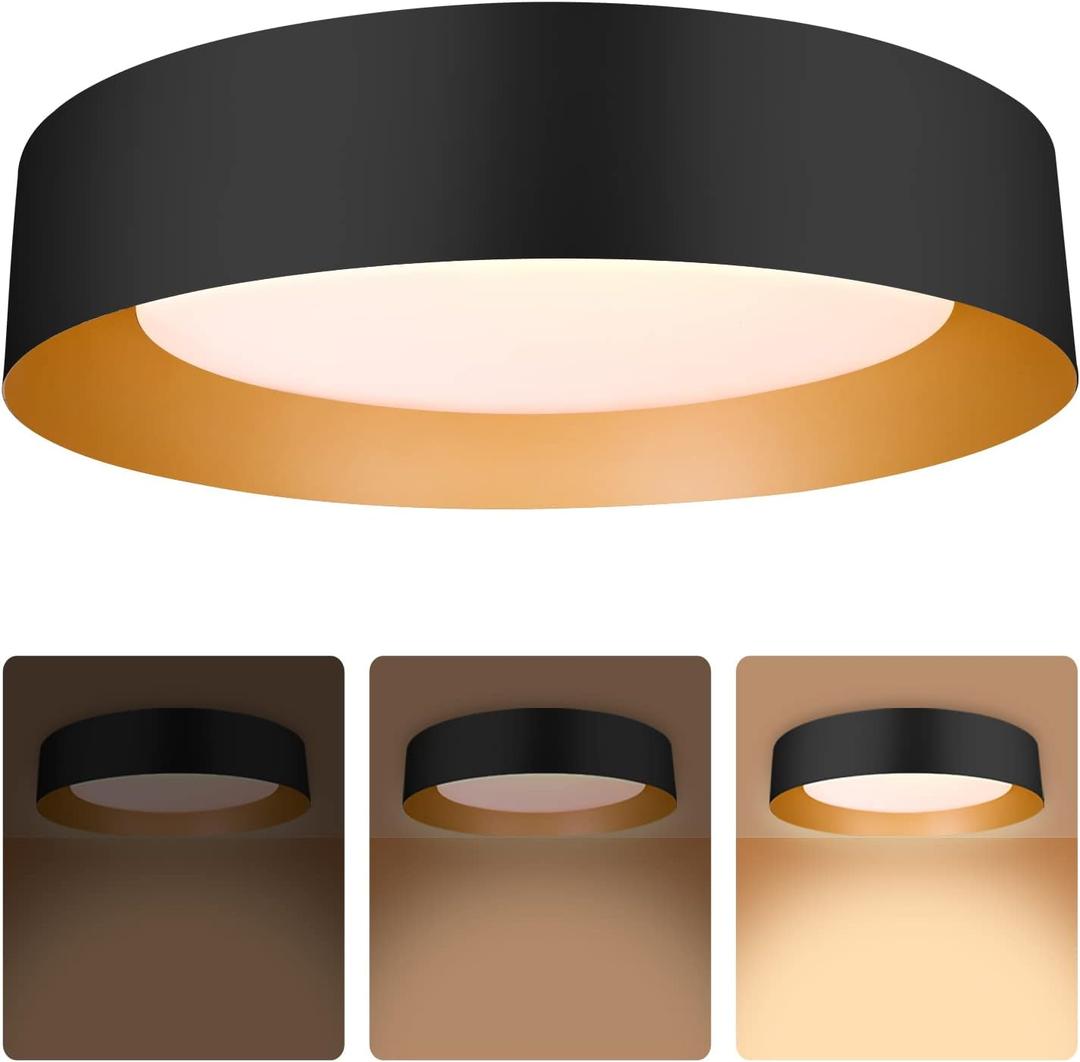 Bargeni 16.5 Inch LED Ceiling Light Fixture, Dimmable Flush Mount Matte Black With Gold Inside, 3000K/Warm White/30W, Modern Light Fixtures Mount for Bedroom, Outdoor, Foyer, 16.5 Inch-1 Pack