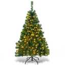 Costwa4.5Ft PVC Pre-lit Christmas Tree Hinged 200 LED Light Metal