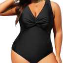 Aqua Eve Women Plus Size One Piece Swimsuits V Neck Tummy Control Bathing Suits Front Cross Swimwear Size 18W