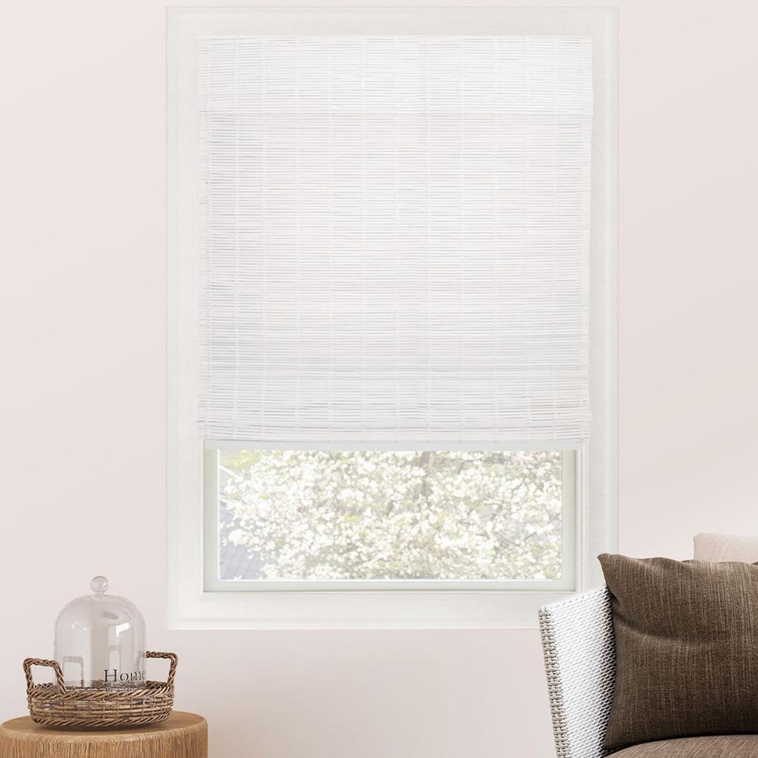 CHICOLOGY Bamboo Roman Shades - Customer Favorite Light Filtering Blinds for Windows, Premium Quality, Ideal for Home, Snow White, 35" W X 64" H