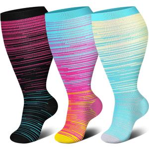 Genovega 3 Packs Wide Calf Compression Socks for Women Men Knee Hight S/M-4XL for Gifts (M)