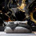 PYFFYP- Abstract Black and Gold Marble Wallpaper murals for Bathroom(Not Peel and Stick)