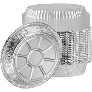 JAPCHET 40 Pack 8 Inch Round Aluminum Foil Pans with Plastic Dome Lids, Disposable Aluminum Foil Tin Pie Pans Round Foil Cake Pan for Roasting, Baking, Meal Prep, Reheating, 1000ml