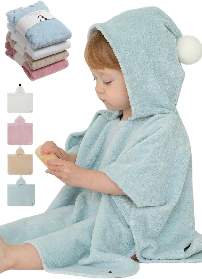 Konny Baby Hooded Towel Rayon from Bamboo Cotton Baby Bath Beach Towel Hooded Poncho, Oeko-TEX, Ultra Soft & Quick-Dry, Newborn Boys Girls Toddler (Mint, Small)