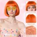 PLULON 6 Pack Orange Bob Wig with Heart Sunglasses and Hair Cap for Women, Colorful Cosplay Costume Neon Short Bob Wigs Funny Hairpieces Daily Bachelorette Halloween Costume Party Decorations
