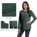 MAGICATELIER Women Long Sleeve Sweater Button Crew Neck Fall Winter Outfits Cute Tunic Tops Plus Size Shirt Loose Fit Dressy Casual Blouse Green (S)