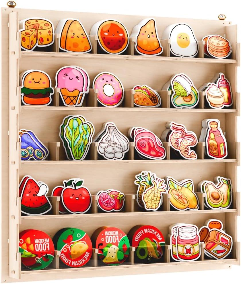 Sticker Display Stand for Vendors, Artists & Shops - Clear Acrylic Sticker Holder for Craft Fairs, Retail & Classroom Sticker Store - Plywood Sticker Organizer for Wall (30 Pocket)