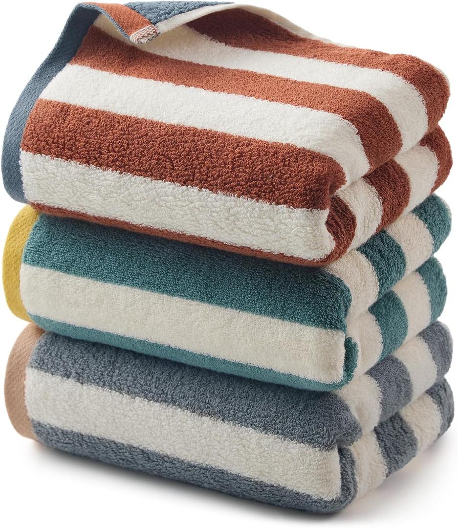 REDKISS 3-Pack Premium Hand Towels for Bathroom - 12 x 28 Inches 100% Cotton Towels, Ultra Soft and Highly Absorbent Striped Hand Towel for Bath, Gym, Hotel, Kitchen and Spa