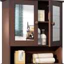 TaoHFE Brown Medicine Cabinets for Bathroom with Mirror 2 Doors 3 Open Shelf Bathroom Hanging Cabinet Wall Mounted Wooden Bathroom Storage Cabinet Over Toilet Bathroom Cabinet Laundry Room Kitchen
