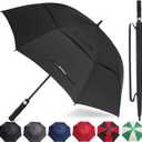 Golf Umbrella Large 58/62/68 Inch Automatic Open Golf Umbrella Extra Large Oversize Double Canopy Vented Umbrella Windproof Waterproof for Men and Women (Black)