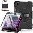 Case for iPad Pro 12.9 2022/2021/ 2020/2018: Cover for iPad Pro 12.9 6th/ 5th/ 4th/ 3rd Generation with Screen Protector- Stand- Pencil Holder- Handle- Shoulder Strap Black (iPad 12.9 2022/2021/2020/2018(silicone))