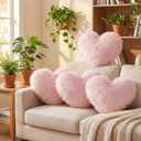 Maitys 4 Pcs Heart Shaped Pillows 12 x 16 Inch Faux Fur Throw Fluffy Cute Soft Throw Pillows Decorative with Insert for Anniversary Bedroom Living Room Sofa Couch (Pink)