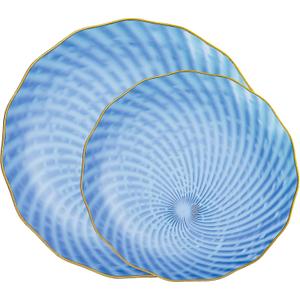 PLASTICPRO 30 Pack Plastic Plates Set of 15-10 inch Plates and 15-7 inch Plates, Elegant Clear Blue Spiral and Gold Rim Disposable Fancy Plates Premium Heavyweight PLASTICPRO 30 Pack Plastic Plates Set of 15-10 inch Plates and 15-7 inch Plates, Elegant Clear Blue Spiral and Gold Rim Disposable Fancy Plates Premium Heavyweight