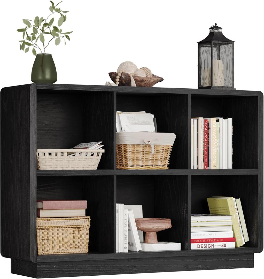 ChooChoo 6 Cube Storage Organizer, Wooden Bookcase with Storage, Cube Storage Bookshelf for Bedroom and Home Office, Black