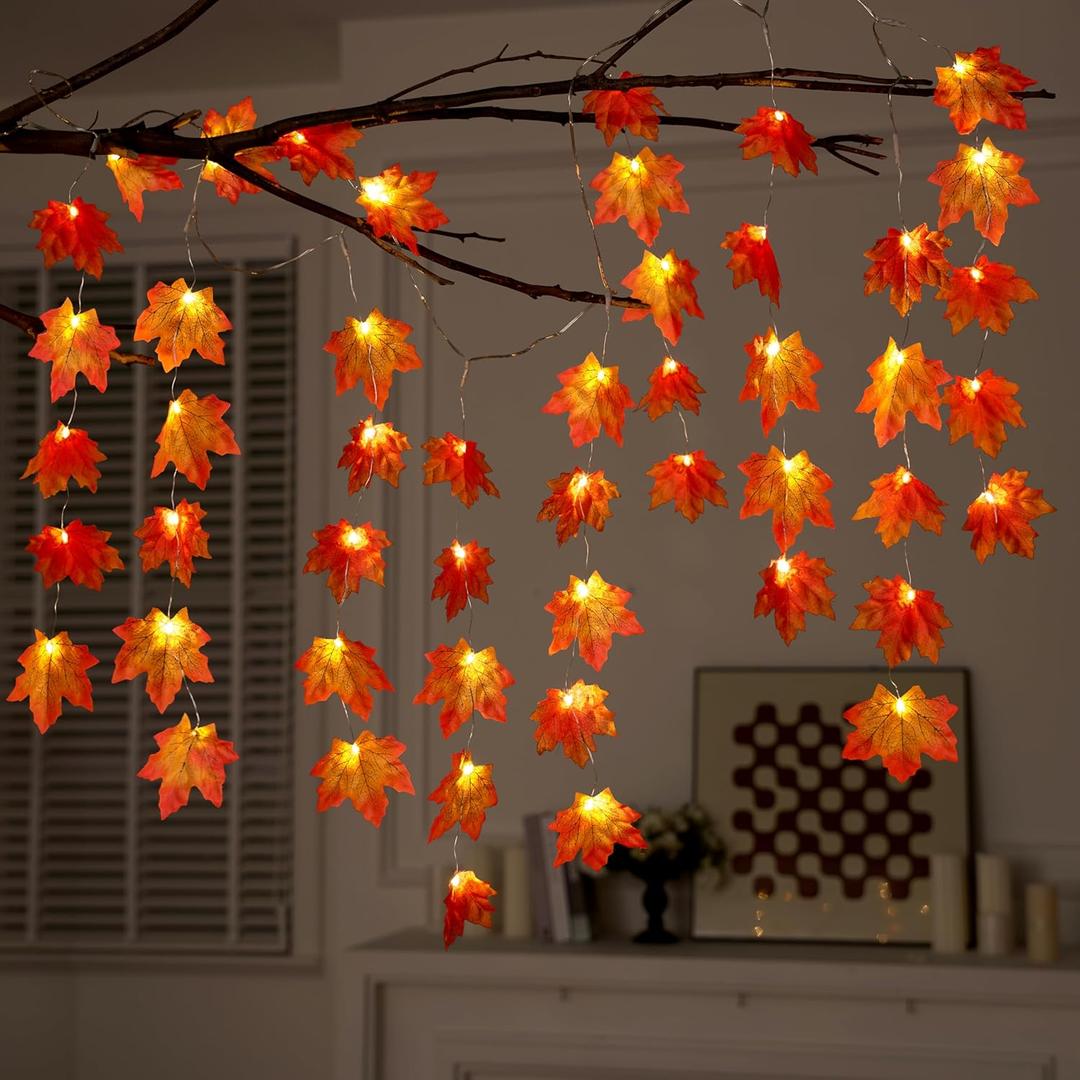 JOYIN Thanksgiving Decorations Branch Light with Maple Leaves, Total 21.3FT Fall Leaves Decor String Lights, Thanksgiving Maple Leaf Decorative Lights for Home, Indoor, Outdoor, Party Supplies