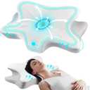 Cervical Neck Pillow for Neck and Shoulder Pain, Memory Foam Pillows for Side Sleeper, Ergonomic Pillow,Contour Orthopedic Bed Pillows for Back Stomach Sleepers (White+Grey)