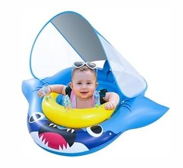 Onory Baby Pool Float with Canopy, Infant Baby Swimming Pool Floats for 636 Months, Toddler Pool Float with UPF50+ Sun Protection Canopy & Toy Play Console, Adjustable Safety Seat（Shark A）