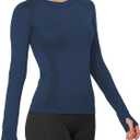 MathCat Workout Shirts for Women Long Sleeve, Workout Tops for Women, Quick Dry Gym Athletic Tops, Seamless Yoga Shirts (Medium, Navy)