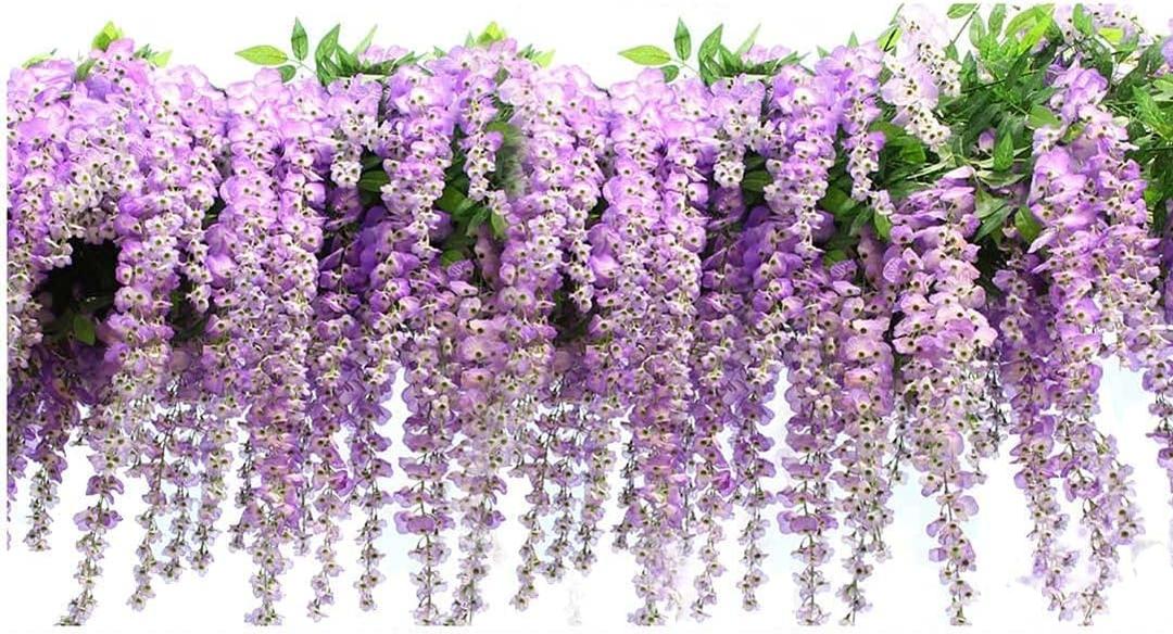 Artificial Fake Wisteria Vine Garland-GreenDec 3.6 Feet Piece Ratta Hanging Flowers for Home Garden Wedding Dcor (Wisteria-Light Purple, 24 Pack)