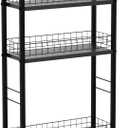 YBING Slim Storage Cart Kitchen Rolling Utility Cart on Wheels 4 Tier Mobile Narrow Cart with Wood and Metal Handle Slide Out Storage Shelving Unit Cart for Kitchen Living Room Small Places Black
