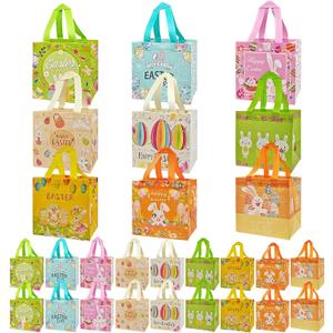 M-Sorflly 18Pcs Easter Gift Bags for Kids With Handles, Multifunctional Small Easter Egg Hunt Bags Size 8*8*6inches, Game, Shopping & Party Supplies