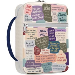 Inspirational Bible Cover for Women Girls Teens, Canvas Scripture Case with Handle and Zipper, Faith Quotes Bible Holder for Church and Bible Study, Christian Gift for Daughter Mom Friends