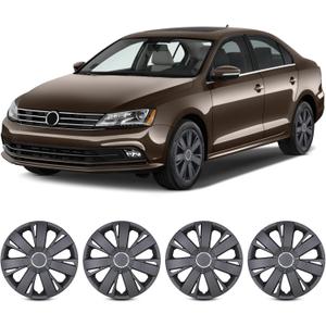 16 inch Wheel Covers Hubcaps for 2011-2018 Volkswagen Jetta/GLI Sedan, ABS Wheel Rim Covers Snap Clip-On Auto Tire Guards Replacement Black Matte Color, Set of 4 - for 16 Inch Tire