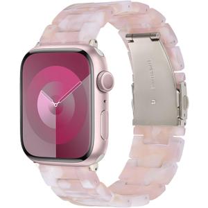 V-MORO Resin Bands Compatible with Apple Watch Series 11/10/9/8/7 41mm/42mm Fashion Dressy Lightweight Cute Strap with Starlight Buckle for iwatch Series SE/6/5/4/3/2/1/SE3(Floral Pink,42mm/41mm/40mm/38mm)