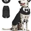 Supet Dog Tuxedo and Bandana Set with Bow Tie, Formal Outfit for Wedding Birthday Party Graduation Valentines, Pet Suit Clothes for Large Medium Small Dogs (Striped, 2XL)