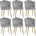 VECELO Velvet Dining Chairs Set of 2, Modern Upholstered Kitchen Chairs with Thick Cushions, Curved Padded Backrest and Metal Legs, for Kitchen, Dining Room, Living Room, Gray