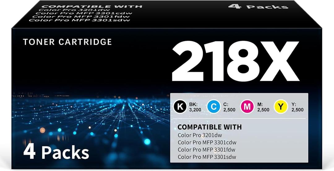 218X Toner Cartridges 4 Packs with Chip | Compatible Replacement for HP 218X W2180X W2181X W2182X W2183X 218A W2180A Work with Color Pro 3201dw 3301cdw 3301fdw 3301sdw Printer, 4 Color Packs Set