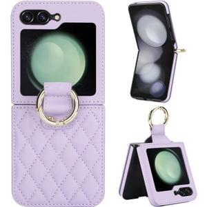 for Samsung Galaxy Z Flip 5 Case with Ring, Premium Leather Back Cover Anti-Scratch Shockproof Case for Galaxy Z Flip5 (Violet)
