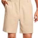 ISEEGZ 7" Men's Linen Shorts Dress Casual Work Golf Cotton Linen Shorts for Men Flat Front with Pockets Belt Loop (Beige, L)