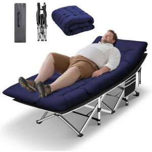 HABUTWAY Camping Cot, Portable Camping Cot for Adult, 28" Wide Sleeping Cot Max Load 600LBS with Thick Mattress and Carry Bag, Portable Camping Bed for Outdoor Camping/Office, Home Nap (Blue)
